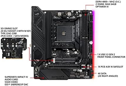 Asus Rog Crosshair VIII Impact, AMD, AM4, Ryzen 3000, SFF Gaming Motherboard со PCIe 4.0, WiFi 6, Intel LAN, SATA 6GB/S, USB 3.2 Gen 2, So-Dimm.2
