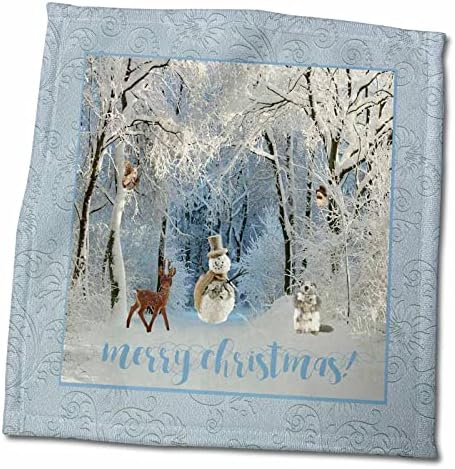 3drose снежен човек во шумата со елени, бивери, верверица, среќен Божиќ - крпи
