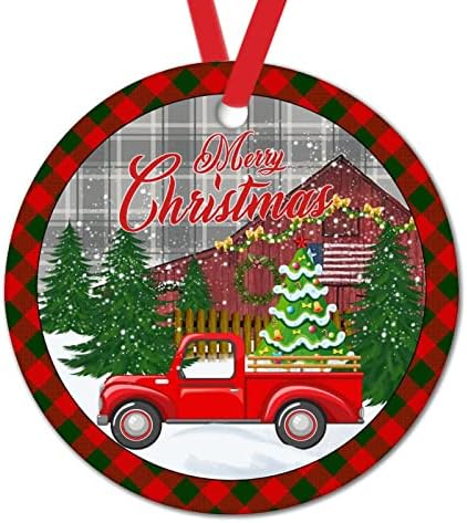 Фарма Црвен Камион Зимски Снешко Украси За Украсување Дрвја Може Да Бидат Божиќни Средства Малку Повеќе Новогодишни Украси За Дрво Новогодишен