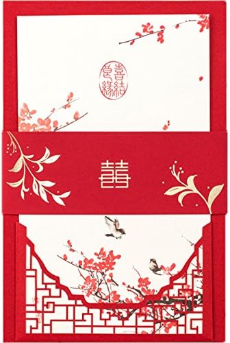 KLN_DRESS 50PCS Кинески стил Традиционални картички за покани за венчавки поставени за брак за брак невестински туш