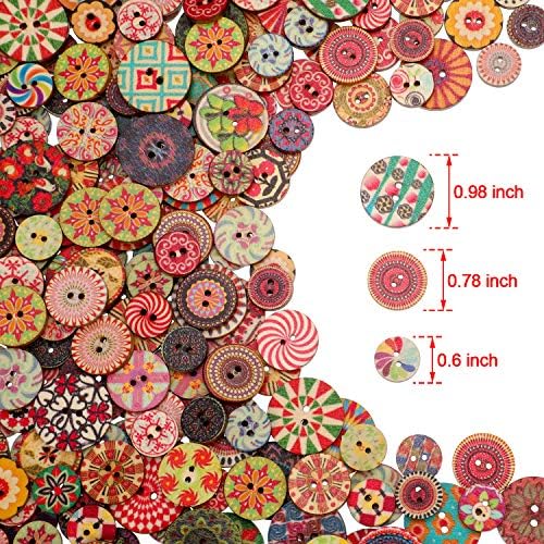 ВИЛБОНД 500 парчиња копчиња за цвеќе од дрво 2 дупки тркалезни копчиња Гроздобер копчиња за шиење за шиење DIY занаетчиски украси