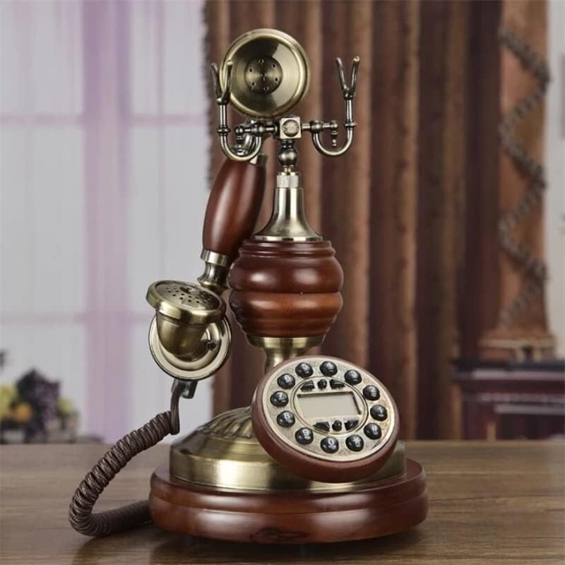 Quul антички фиксен телефонски ретро допир за бирање со цврсто дрво со цврсто дрво, сино задно осветлување+лична карта на повикувач+повикувач