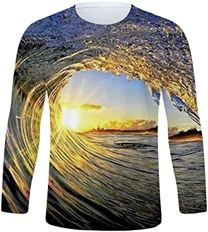 2023 Нови машки летни модни модни прицврстени 3Д дигитални печатење маица со долги ракави врвни машки летни кошули лабава