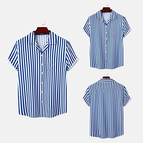 Машки шарени кошули модни обични копче за кратки ракави надолу со кошули лето лабава вклопена маица одмори од плажа кошули плус