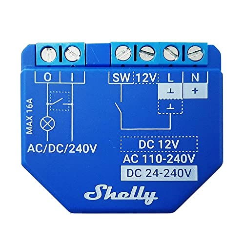 Shelly Plus 1 Relay Switch, WiFi Smart Home Automation, компатибилен со Alexa & Google Home, iOS Android апликација, не е потребен центар, безжичен прекинувач, врата од гаража за далечински управувач DIY, UL