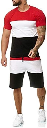 Ourуер во боја блок Облека 2 парчиња поставени за мажи гроздобер тренерки летни кратки ракави маици и шорцеви