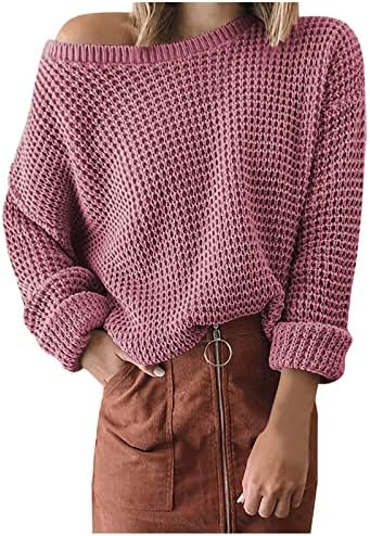 Џемпер за жени модни цврсти туники врвови пулвер со долг ракав екипаж топли џемпери џемпер на џемпер врвови