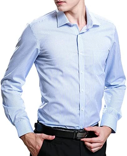 Копче за долги ракави за мажи надолу кошули цврсти памучни лесни тенок тенок кошули класичен стилски деловен фустан кошула