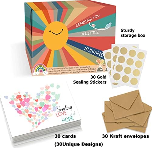 30 Смешно размислување за вас картички, честитки за честитки со коверти и налепници, картички за пријателство 4 x 6 убаво различни дизајнирани романтични картички за