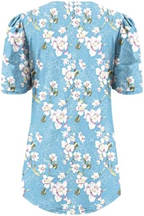 Памук блуза жени кратки ракави за пифон 2023 длабоко в вратот графички печати за печатење цветни обични врвни врвни типови за девојчиња