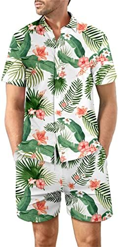 Машка хавајска цветна кошула и шорцеви на плажа поставени големи и високи дечко кратки ракави блуза Топ кратки панталони 2 парчиња