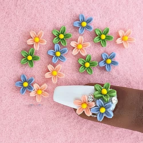 100 парчиња цветни нокти уметнички шарми Декорација 7-8мм акрилна смола нокти накит DIY делови 3Д роза/5 ливчиња пролетни цвеќиња материјали