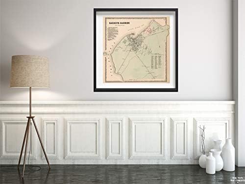 1864 мапа | Округот Атлас Сакети Харбор, округот effеферсон, Newујорк | Репродукција на гроздобер ликовна уметност | Големина: 24x24 | Подготвени за рамка