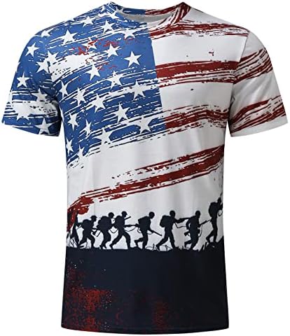 XXBR кошули со краток ракав за мажи, американско знаме печати графички маички патриотски кошули мускулни тренинзи за вежбање врвови маица бела