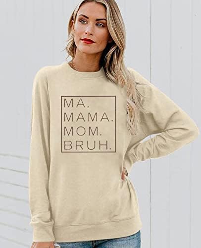 Intининг женска мама екипаж маичка Мама буква печати долг ракав лабав моден пуловер врв