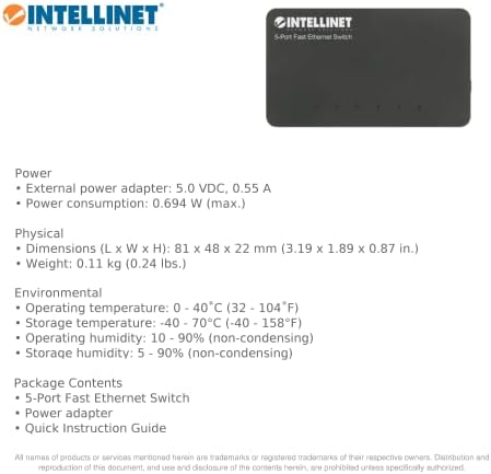 IntelliNet 5 -порта Брз Етернет мрежен прекинувач - Сплитер на Етернет - Не управувано | Приклучок и приклучок | - За компјутерски центар