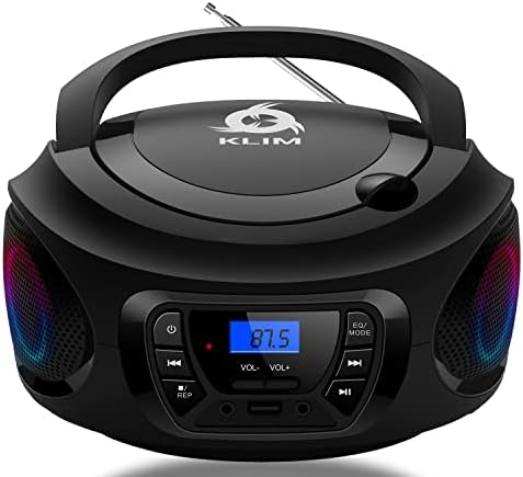 Преносен аудио систем Klim Boombox - Нов 2023 - FM Radio CD Player Bluetooth MP3 USB AUX - Вклучува батерии за полнење - Wired & Wireless
