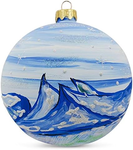 Снежен човек со пингвин стаклен топка Божиќен украс 3,25 инчи