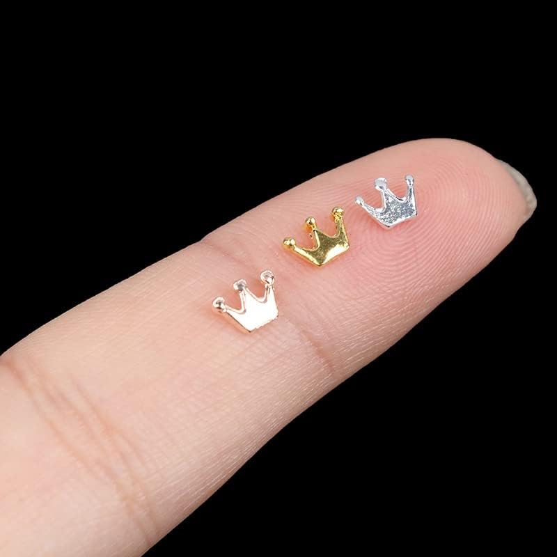100 парчиња 3Д крунски метални закрпи нокти украси за нокти шарм нокти rhinestones DIY UV гел дизајн -