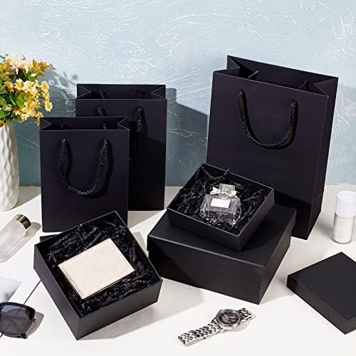 Benecreat 3 Style Black Подароци за пакување со капаци, кутија за пакување со картони со 3 парчиња хартиена торба за годишнини,