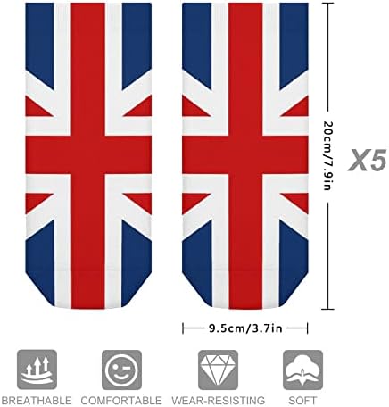Британско знаме 5 пара чорапи на глуждот со ниско-атлетски чорапи за мажи и жени