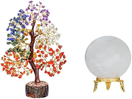 7 Чакра дрво на животот - Камења и енергија - дрво Фенг Шуи, камен декор природно вештачко дрво духовен подарок, лековито кристално чиста кварц