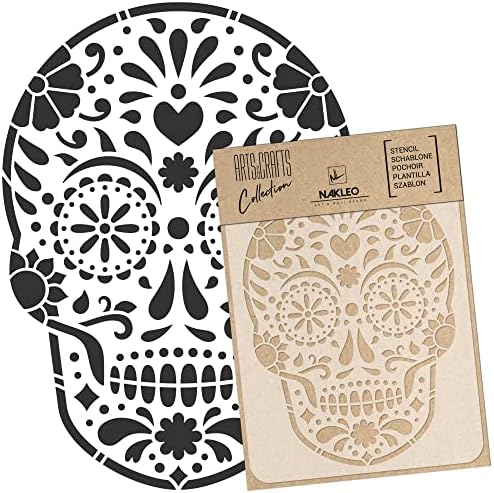 Nakleo DIY за еднократна пластична матрица - Мексикански череп сите души Ден Диа де лос Муертос - Уметнички занаетчиски wallидови за сликање образец за украси за обележја