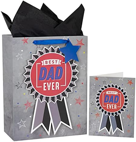 Maypluss 13 Голема торба за подароци со честитка и хартија за ткиво за денот на татковците - Дизајн на сив медал