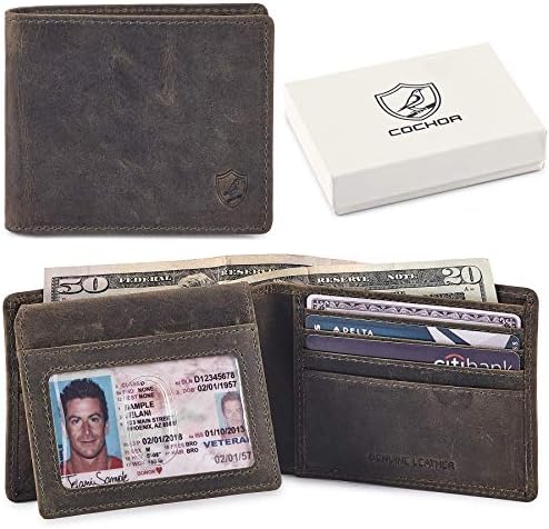 Реална кожа од машката кохоа РФИД блокирајќи ја бифлд паричникот Стилска безбедност против кражба со 2 прозорец за лична карта