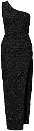 Miashui долги ракави макси фустани за жени нови жени пролетни модни sequins Едно рамо без ракав памук макси фустан за