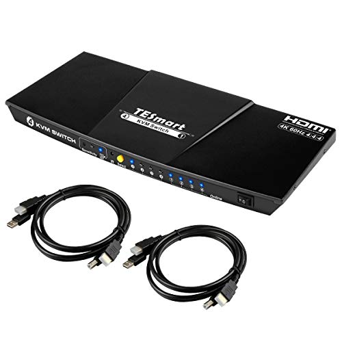 TESmart 4-Порт HDMI Kvm Прекинувач со 2 Парчиња 5FT Kvm Кабли 3840x2160@60Hz 4: 4: 4 UHD Поддржува L/R Аудио Излез И USB 2.0 Контрола На Уредот