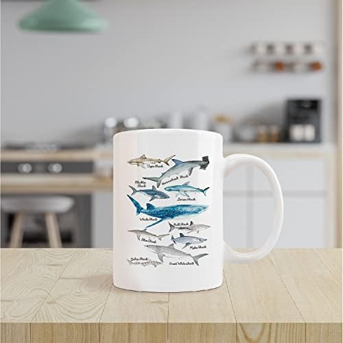Кунлиса Акварел Шолја За Ајкули, Едукативна Океанска Животинска Табела За Океански Животни Керамичка Кригла-11оз Кафе Млеко Чаша За Чај,