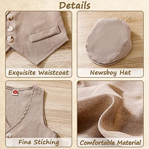 Xifamniy Baby Baby Gentleman Outfit 4pcs панталони и врвни комплети новородени долги ракави ромпер + капа + Vestcoat + лак вратоврска 3-24m