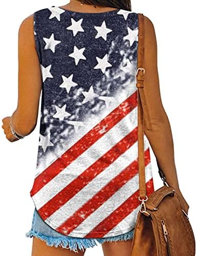 ЛМДУДАН ДЕН ДЕН ДЕНЕРСКИ РАБОТНИ РАБОТНИЦИ Врвови на жените на 4 -ти јули V вратот Камизол елек Американско знаме печатено лабаво проточни