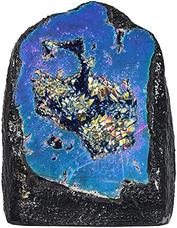 Cheungshing 0,44-0,82 lbs Неправилен титаниум обложен ангел Аура кварц Друзи геодеј природен рок кристален кластер примерок камења фигура за украси за домашни канцеларии, бо?