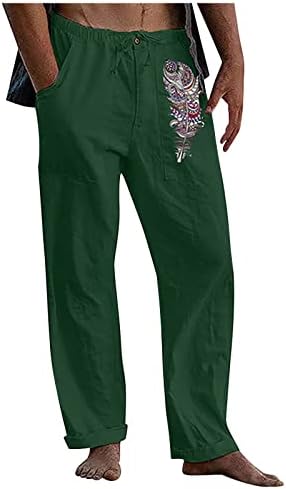 Менс руно панталони потни пантолони за човечки лебави и удобни обични панталони памучни постелнини печатени панталони за влечење