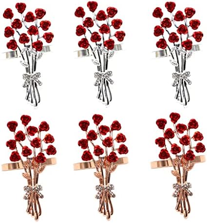 MJWDP 6pcs роза цветна салфетка прстени бисерни цветни салфетки прстени за вечера забави свадби