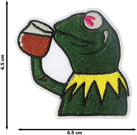 JPT - жаба пиење чај чај симпатична цртана филмска везена печка/шиење на закрпи со значка симпатична лого -лепенка на елек јакна кошула