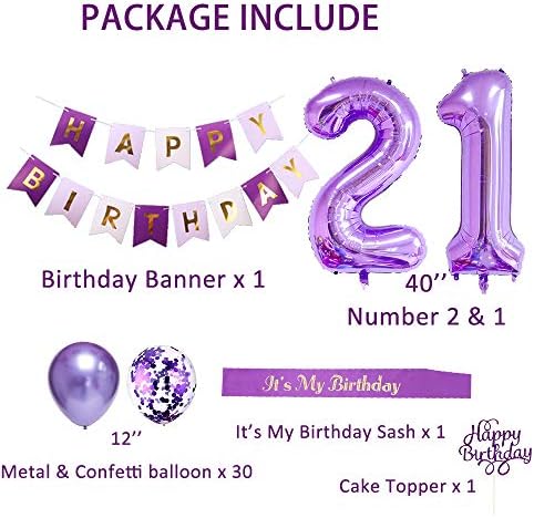 21 Роденденски Украси за Жени 21 ви Роденденски Балони Виолетови 21 Ви Роденденски Украси Виолетови Балони Тоа Е Мојот Роденденски Појас Торта Топер Роденденски Бане