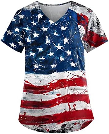 Кошула За Денот на независноста, Блузи За Чистење Со Плус Големина за Жени 4 јули Кошули Со Кратки Ракави Со Врат Блузи Со Знаме На САД Маици