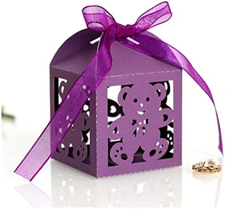 Zyzmh 50pcs Мала мечка кутии за бонбони слатки подложат кутии за подароци со панделка за роденденски ден за свадбени венчавки