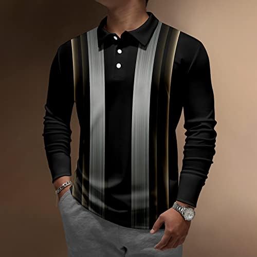 Поло кошули за машки машка лапел со долг ракав, печатени обични врвни кошули со лабава спортска кошула