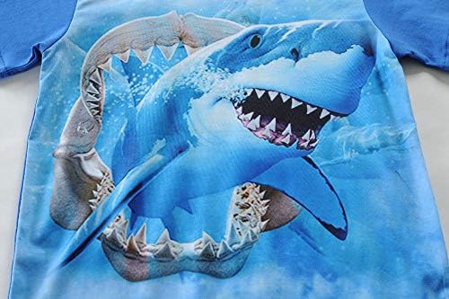 Дете 3Д диносауруси маички со кратки ракави ајкули графички деца маица екипаж летни врвови за 2-8 години девојчиња момчиња