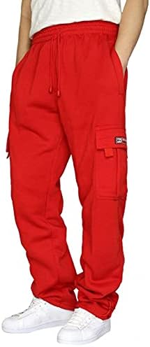Машки Тешки Спортски Панталони Руно Обложени Со Џебови Еластични Половини Товарни Панталони Отворени Долни Врвки За Влечење Широки Џогери