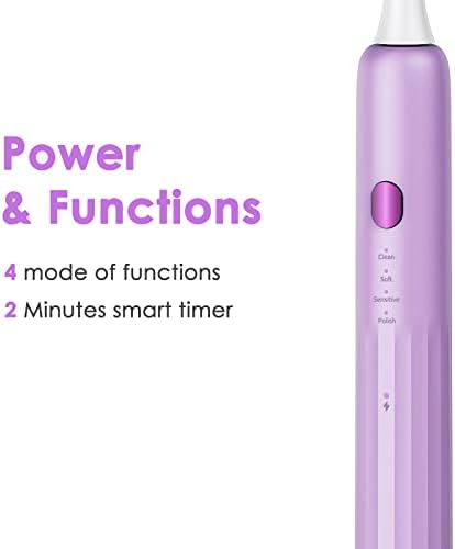 Sarmocare 2 пакет Sonic електрична четка за заби за возрасни парови, електрична четка за заби што може да се надополнува вклучува: 1 адаптер за полнач на wallидови, 2 керамичка