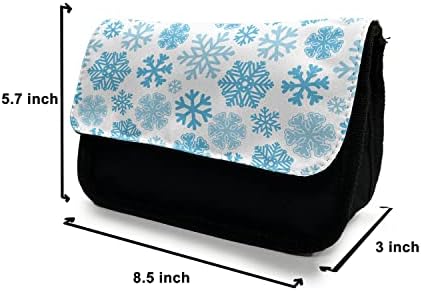 Зачудувачки случај со молив со снегулка, Божиќна снежна, торба со молив со ткаенини со двоен патент, 8,5 x 5,5, небо сина бледо сина и бела