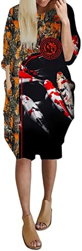 Облека за плажа женски риба печати половина разделен ракав лабав џеб облечен обичен здолниште со големина 16 фустани за жени