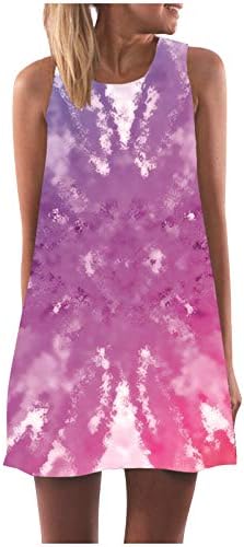 Bmisegm женски цветни печати туничен фустан со тркалезен резервоар за влага на вратот, фустан, мини фустан резервоар директно летен