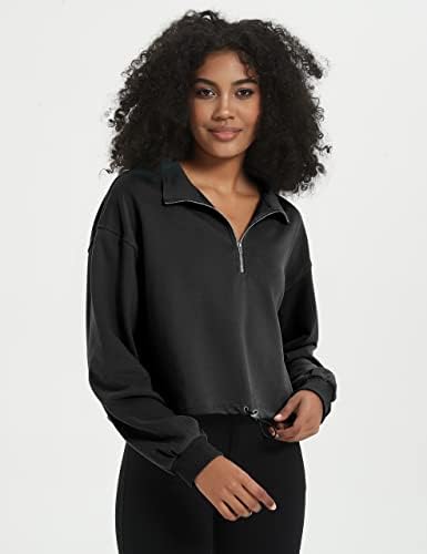 Козипоин женска култура џемпер преголема половина поштенски држач јака врвови на врвови со активна јакна за облека