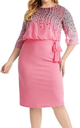 Womenените 2023 Лејди Елегантно плетење чипка чипка фустан плус големина печатење на онек половина ракав молив жени целосен фустан
